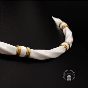 Vintage White Twist Collar Necklace with Plastic Beading and Gold Toned Accents